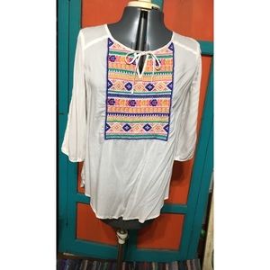 Mission Boho Hippie Flowy Peasant Blouse